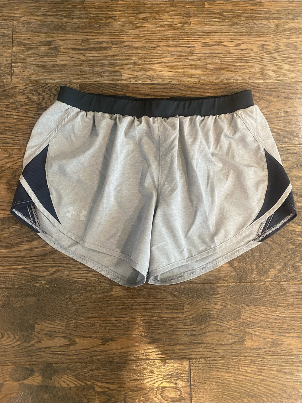 Under Armour Gray Running Shorts with Black Waistband and Panels
